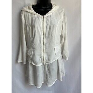 Monoreno Anthropologie White Zip Up Lace Hoodie Tunic Top Minimalist Artsy Sze M